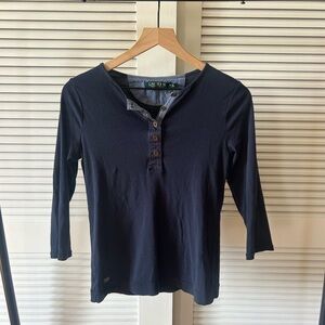 Lauren Ralph Lauren Navy Henley Long-Sleeve Women's Top